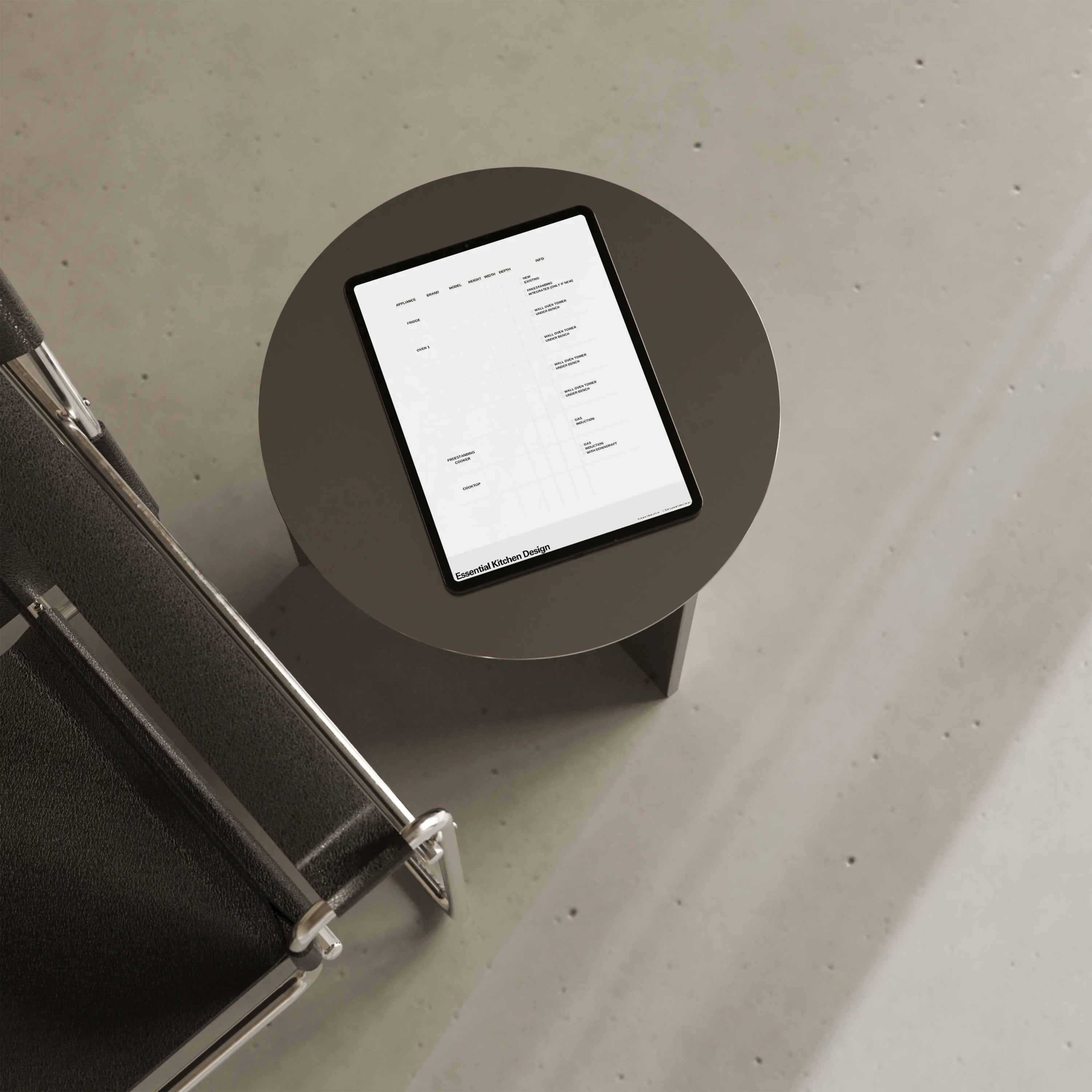 Tablet on a table displaying a sample form of the Appliance Selection Form